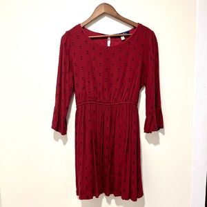 Blue Rain Long Sleeve Red and Black Dress